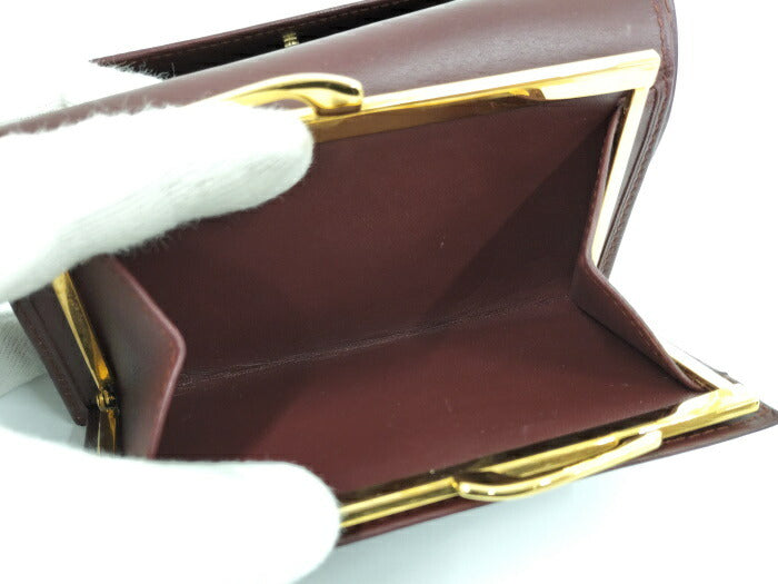 【中古】Cartier 三つ折り財布 がま口 マストライン レザー ボルドー <ポップタウン住道店>