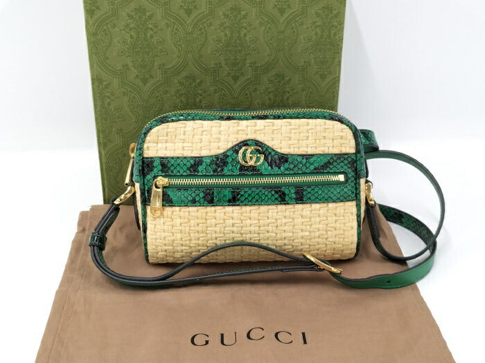 (used)【中古】GUCCI オフィディア ショルダーバッグ GGマーモント ストロー パイソン グリーン 574493