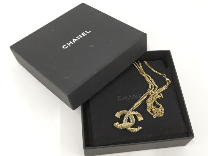 (used)【中古】CHANEL ネックレス ココマーク ラインストーン フェイクパール メッキ ゴールド A15K  16792円