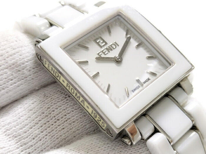 (used)【中古】FENDI クアドロ レディース 腕時計 クオーツ ホワイト セラミック SS ホワイト文字盤 6200L