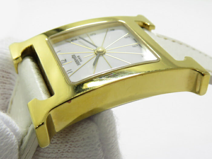 HERMES レディース腕時計 Hウォッチ クオーツ SS ホワイト文字盤最大約17素材機能