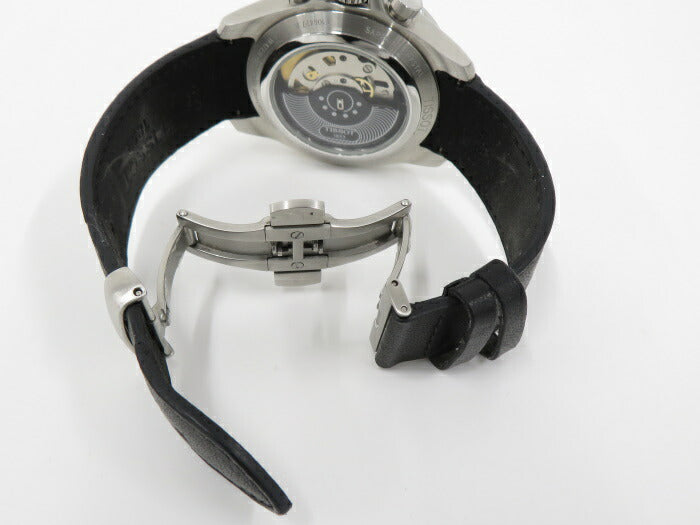 【中古】TISSOT 腕時計 クロノグラフ 自動巻き SS レザー ブラック文字盤 T106427 <イズミヤ広陵店>