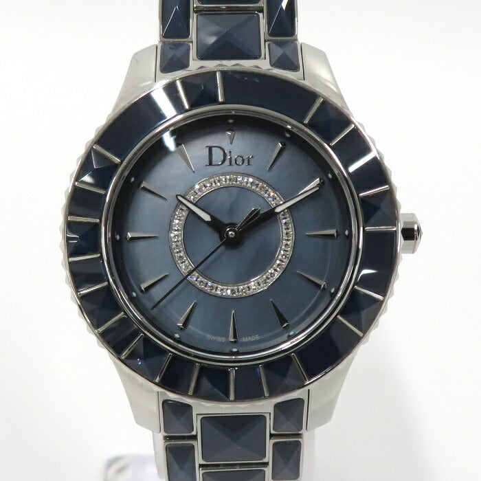 【中古】Dior クリスタル レディース 腕時計 ダイヤ クォーツ SS ネイビーシェル文字盤 CD143117 <守口店>