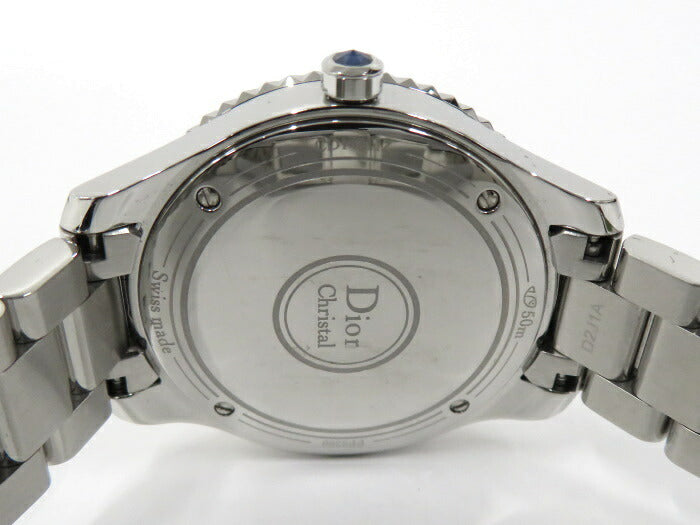 【中古】Dior クリスタル レディース 腕時計 ダイヤ クォーツ SS ネイビーシェル文字盤 CD143117 <守口店>