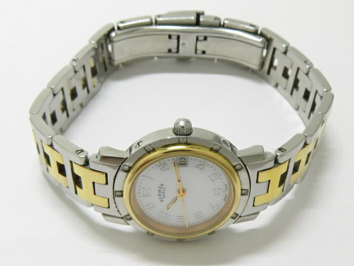 (used)【中古】HERMES クリッパー ナクレ 12Pダイヤ レディース 腕時計 SS クオーツ ホワイトシェル文字盤 CL4.222