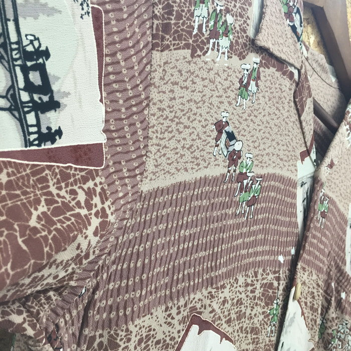 (used)【中古】SUNSURF MUSASHIYA special edition メンズ アロハシャツ 参勤交代 ブラウン系 表記サイズ：S [jgg] <滋賀草津店>