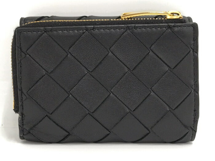 (used)【中古】BOTTEGA VENETA タイニー 三つ折り財布 イントレチャート レザー ブラック 690568